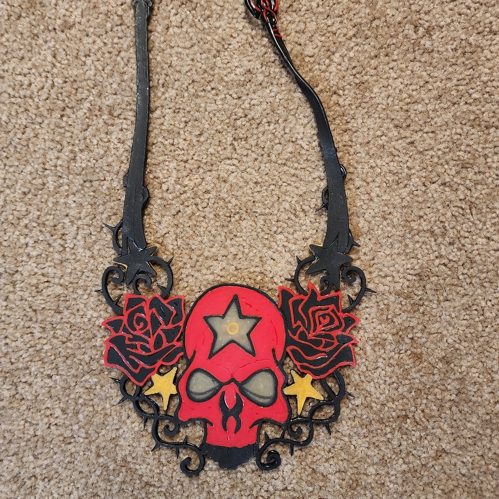 Latex Red Rose skull necklace